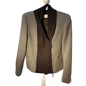 Max Mara Wool‑Cashmere Herringbone Sweater Jacket Asymmetrical Zip SZ 12 Luxury